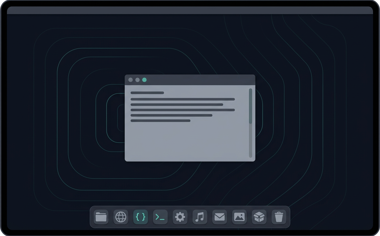 LocumView desktop arranged in a Mac-style layout with a top menu bar and centered dock.